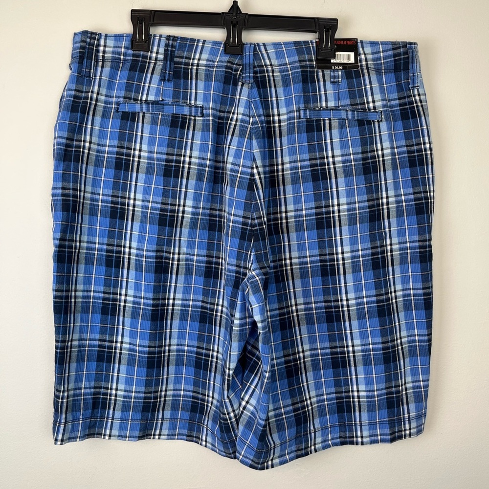 NEW George & Martha Navy Blue Rhode Island Plaid Flat Front Y2K Shorts 40